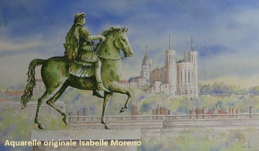 Lyon- Bellecour, vue sur la statue de Louis XIV et Fourvière500