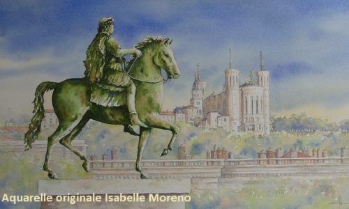 Lyon- Bellecour, vue sur la statue de Louis XIV et Fourvière500