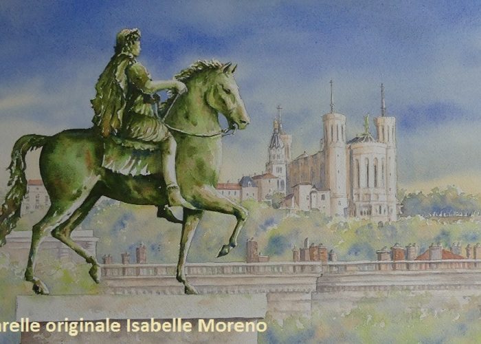 Lyon- Bellecour, vue sur la statue de Louis XIV et Fourvière500